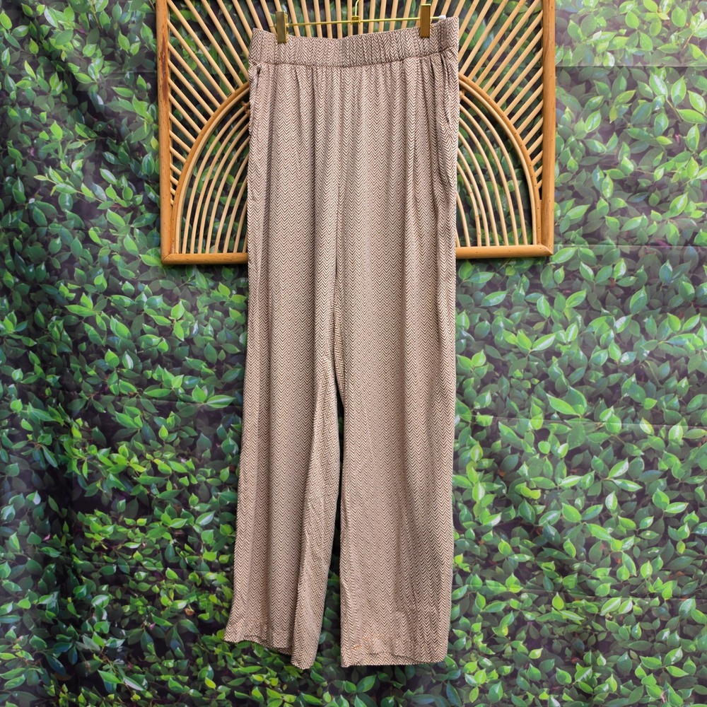 Brixton Womens Wide Leg Chevron Zigzag Pants Tan Brown Elastic Waist Pockets M